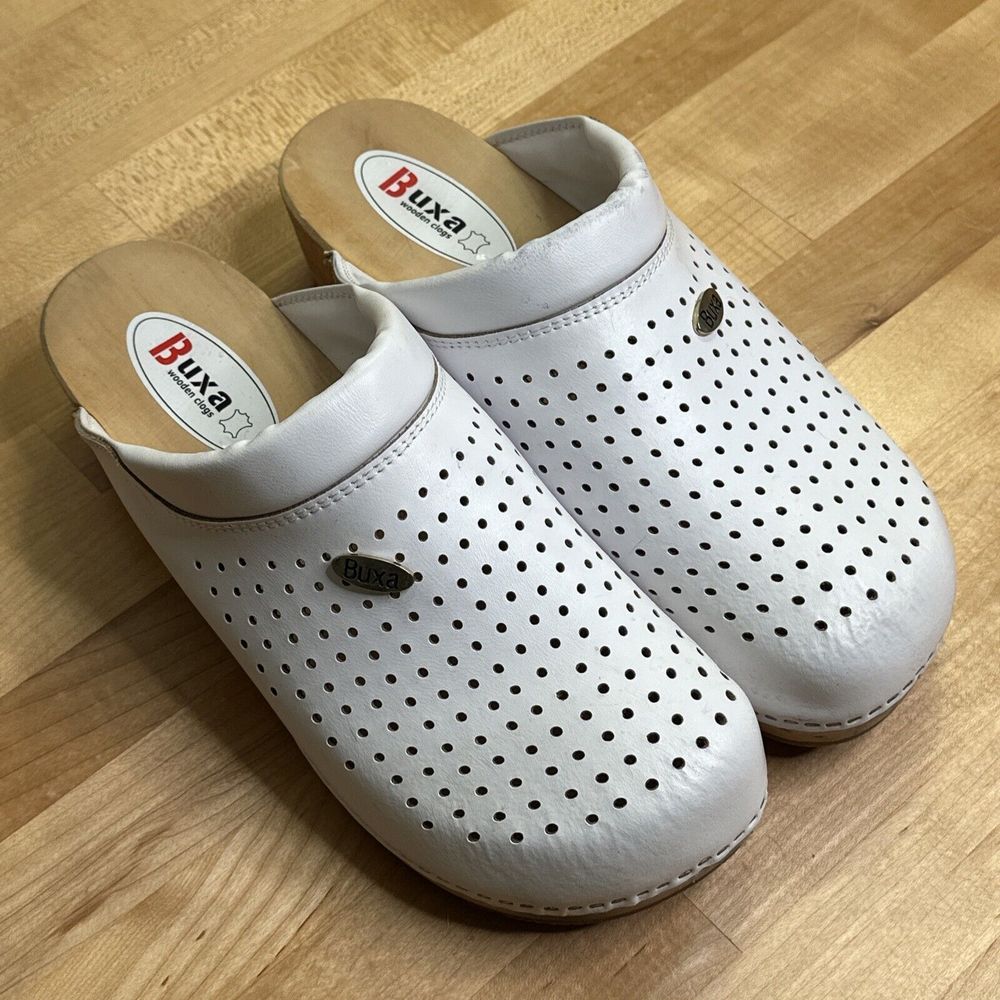 White Buxa Wooden Clogs
